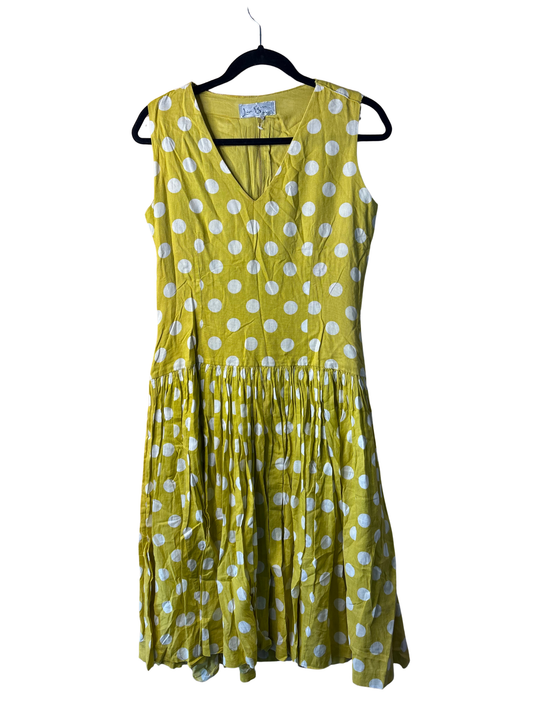 Vintage Yellow & White Dot Sleeveless Drop Waist Dress