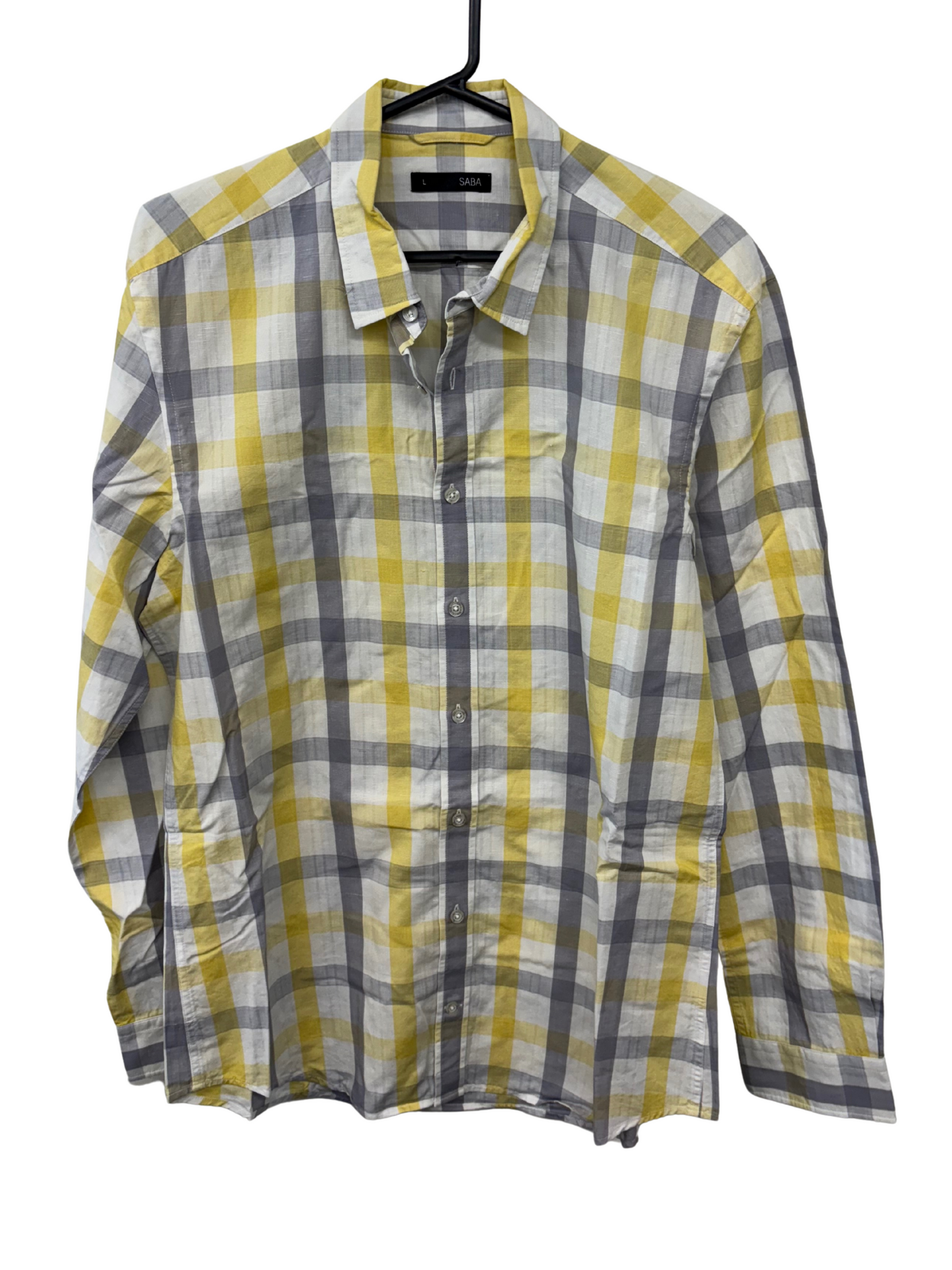 Yellow, Grey & White Check Long Sleeve Button Up Shirt