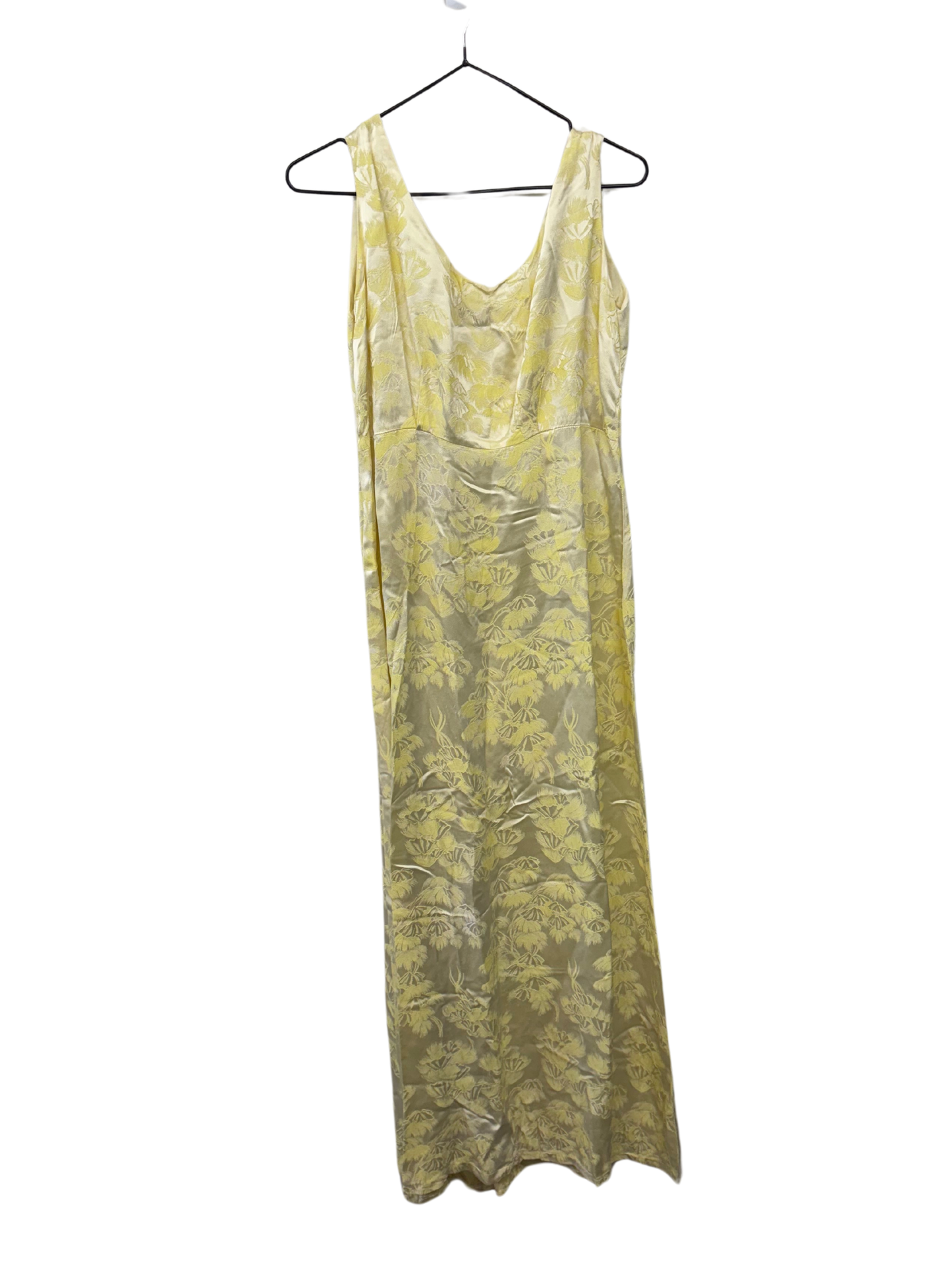 Vintage Yellow & Cream Floral Print Sleeveless Long Dress