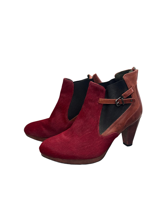 Red Ponyhair and Leather Ankle Boots