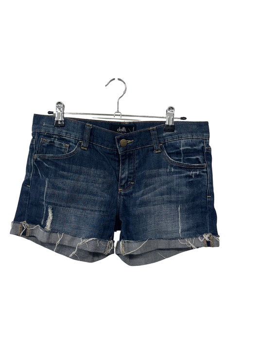Dark Blue Low Rise Denim Roll Hem Shorts