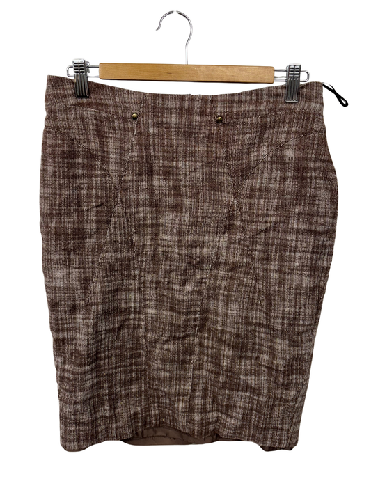 00s Brown & White Fitted Knee Length Pencil Skirt