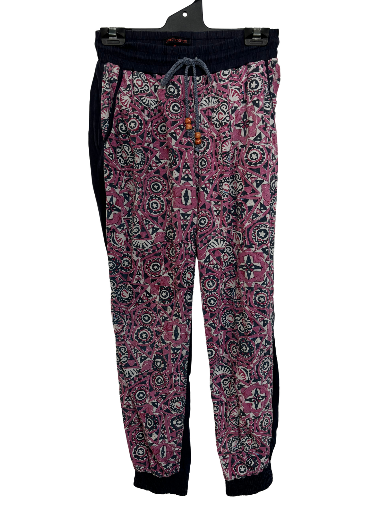 Dark Blue, Pink, White Geometric Print Loungewear Pants