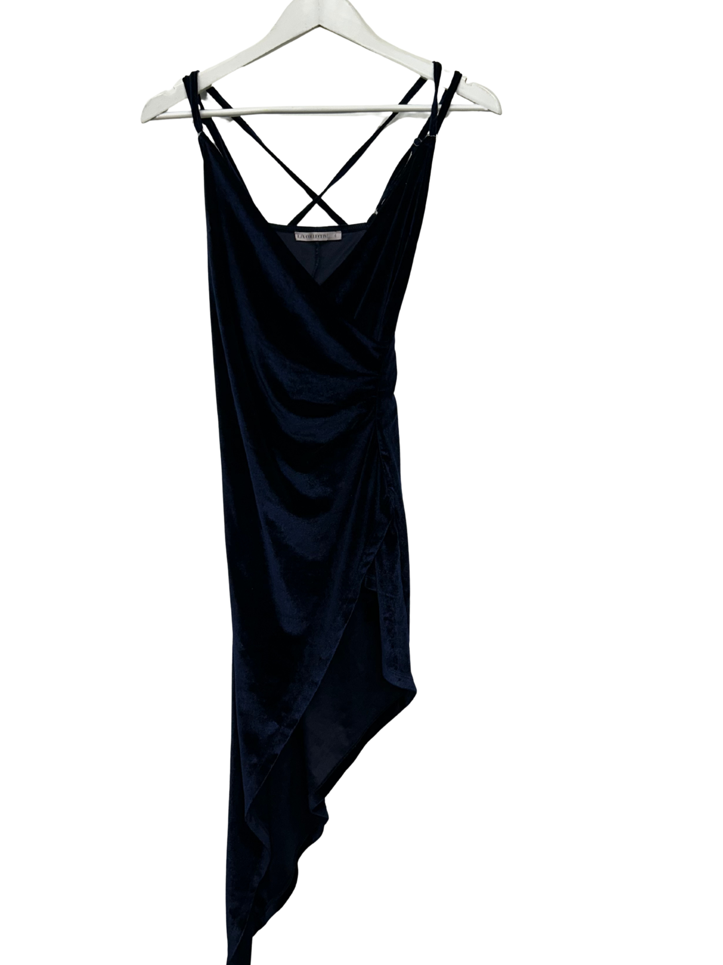 Navy Velvet Sleeveless Asymmetrical Mini/Midi Dress