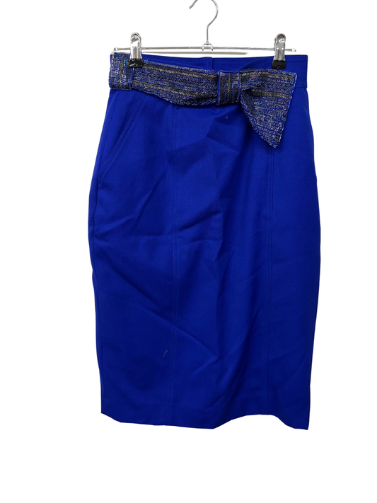 Vintage Electric Blue Fitted Knee Length Skirt with Beaded Belt