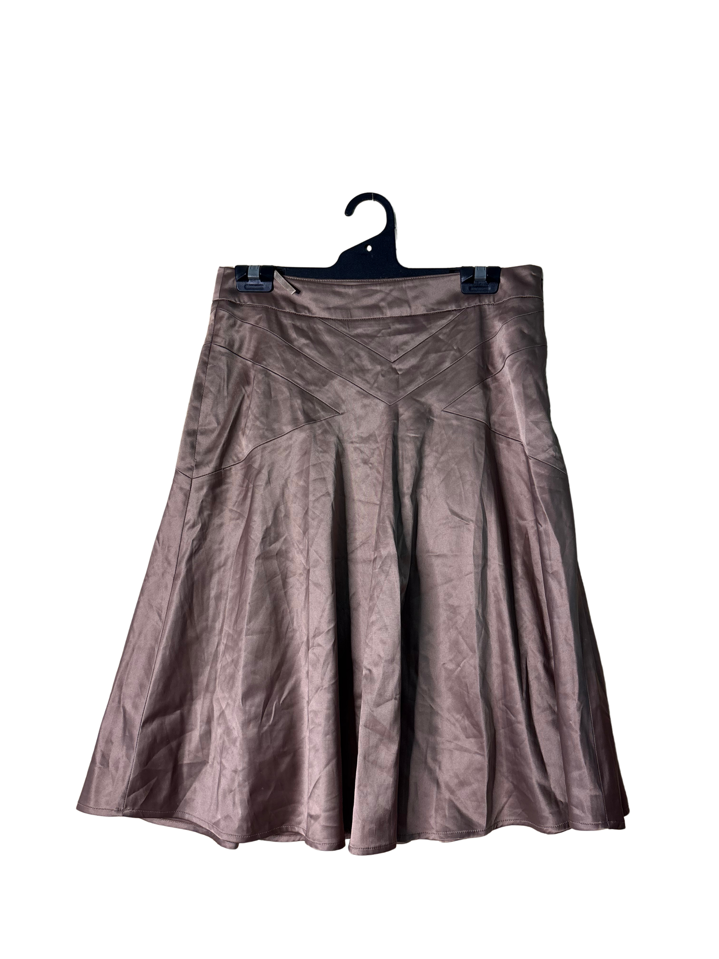 00s Light Brown Satin Panelled Knee Length Skirt
