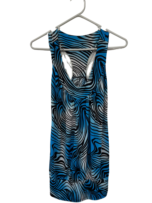00s Blue, White & Black Zebra Print Racer Back Top