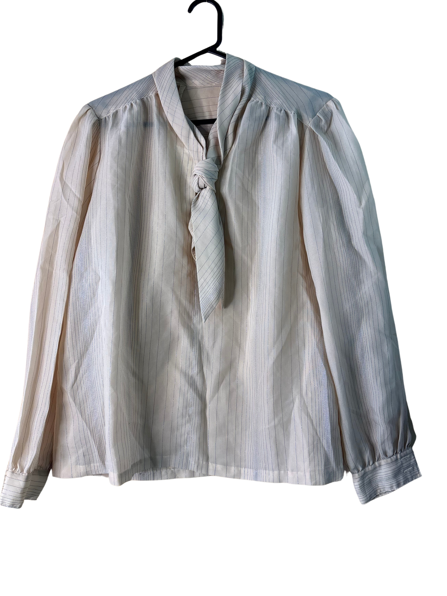 Vintage Dark Yellow & Silver Stripe Sheer Long Sleeve Top with Neck Tie