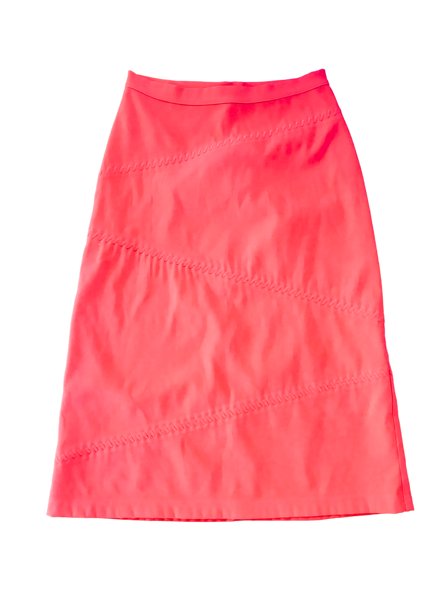 Vintage Red Stitched Faux Suede Midi Skirt