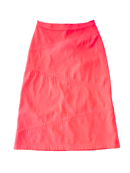 Vintage Red Stitched Faux Suede Midi Skirt