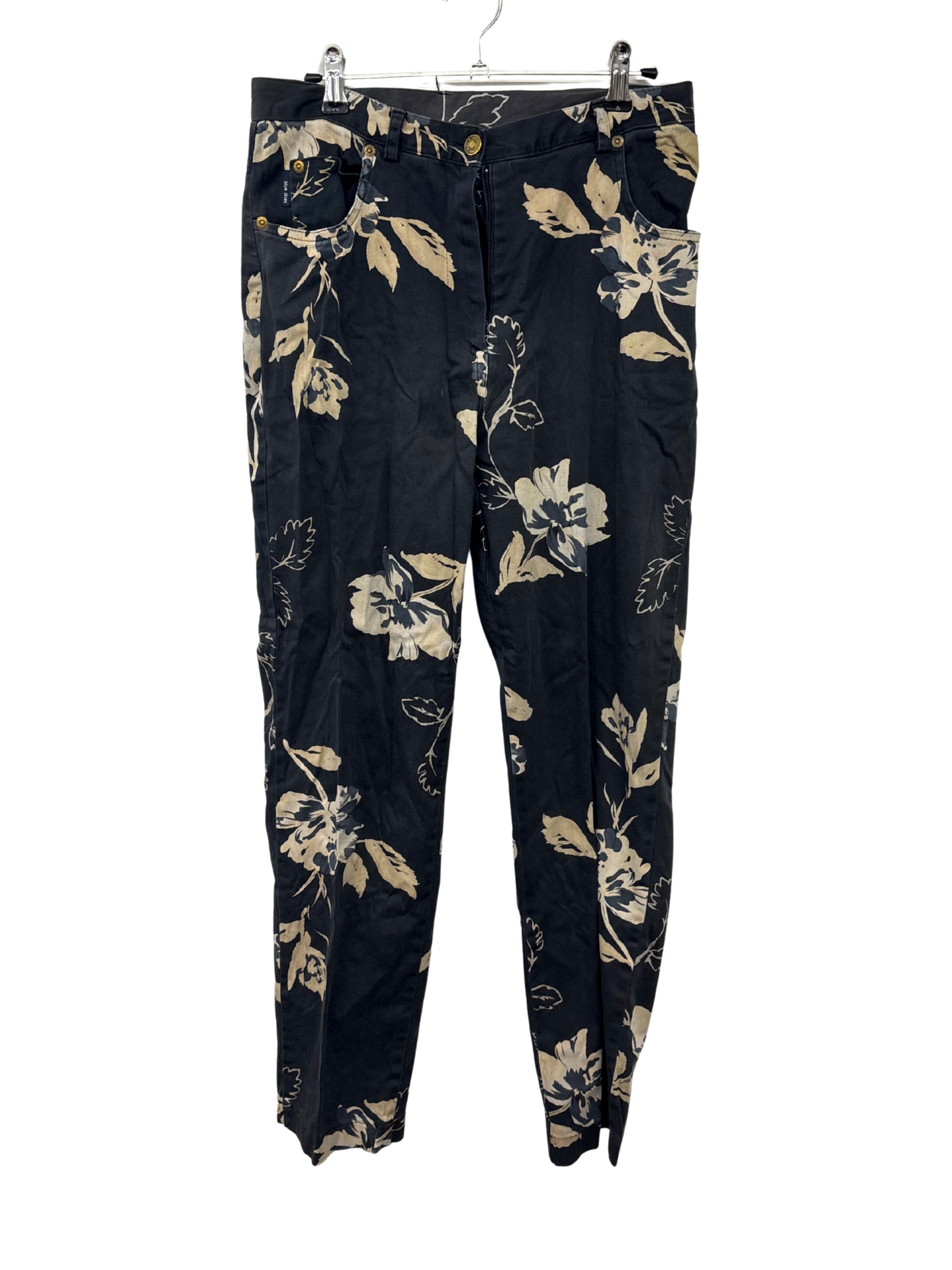 Vintage Black & Beige Floral Tapered Highwaisted Pants