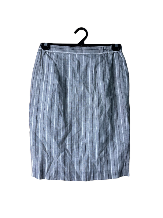Grey & White Stripe Knee Length Pencil Skirt