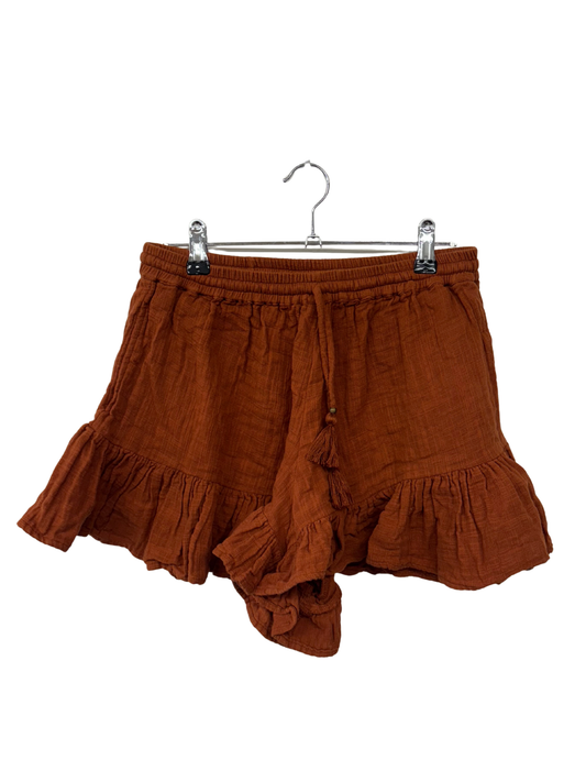 Terracotta Brown Ruffle Shorts