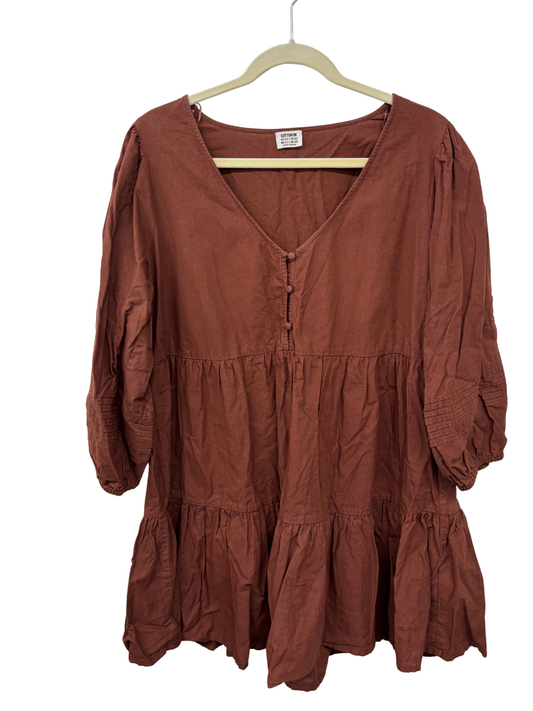 Brown Long Sleeve Short Dress