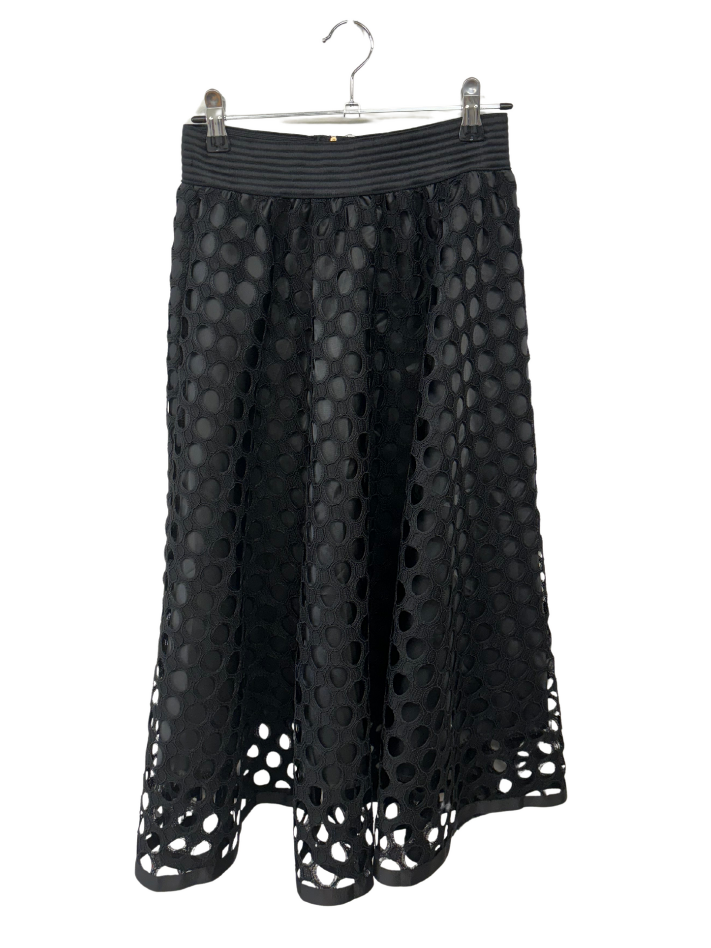 Black Cutout Lace Knee Length Skirt