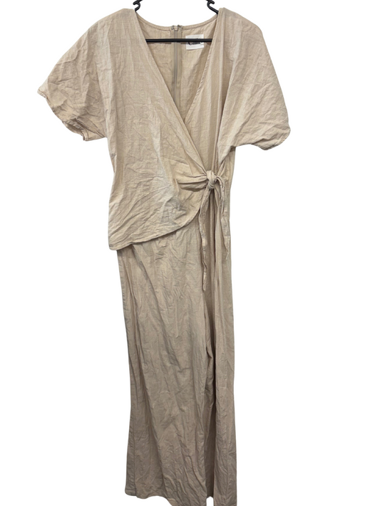 Cream Short Sleeve Faux Wrap Maxi Jumpsuit