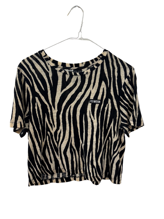 Cream & Black Zebra Print Knit Short Sleeve Crop T Shirt