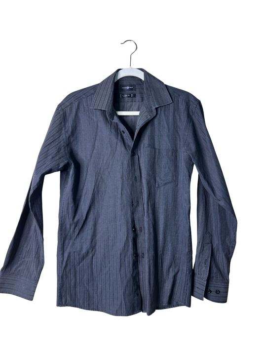 Black Striped Long Sleeve Button Up Shirt with 'Tapered Fit'