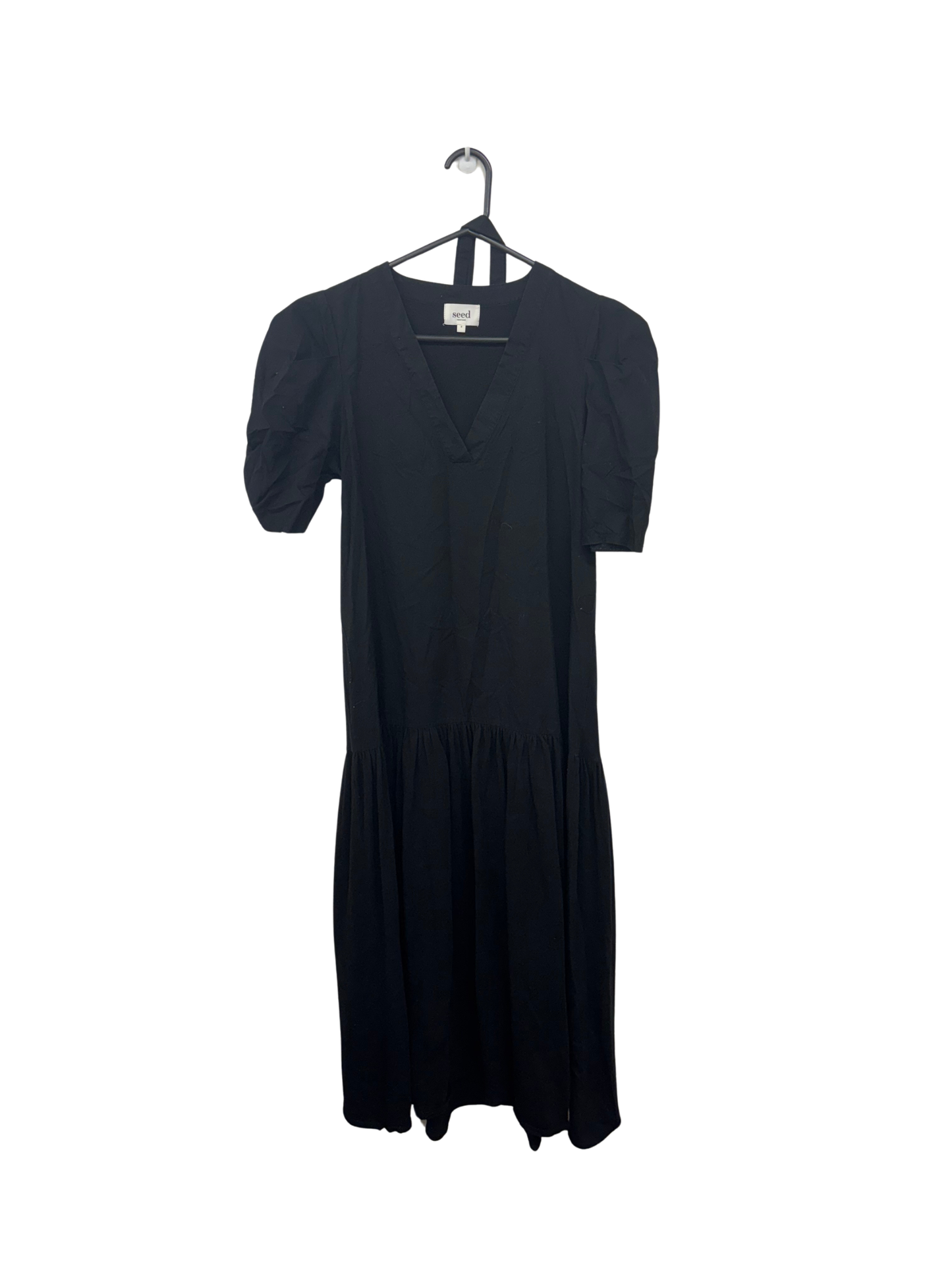 Black Short Sleeve Midi Dress