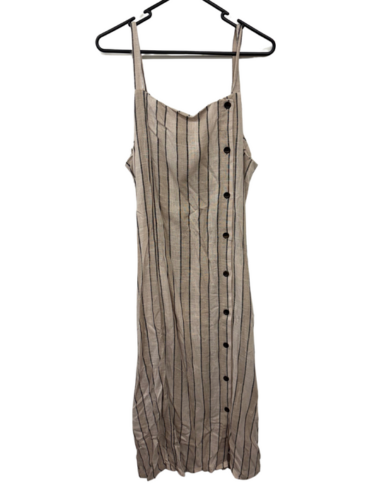 Cream & Black Stripe Strappy Midi Button Up Dress