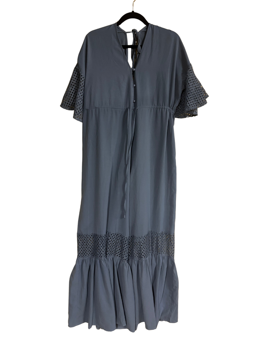 Blue Short Sleeve Jumpsuit with Lace