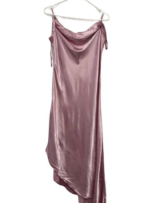 Pink Thin Strap Cowl Neck Dress with Adjustable Straps & Asymmetrical Hem