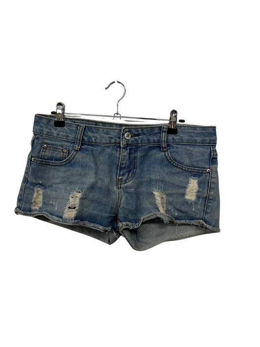 00s Blue Micro Denim Distressed Shorts
