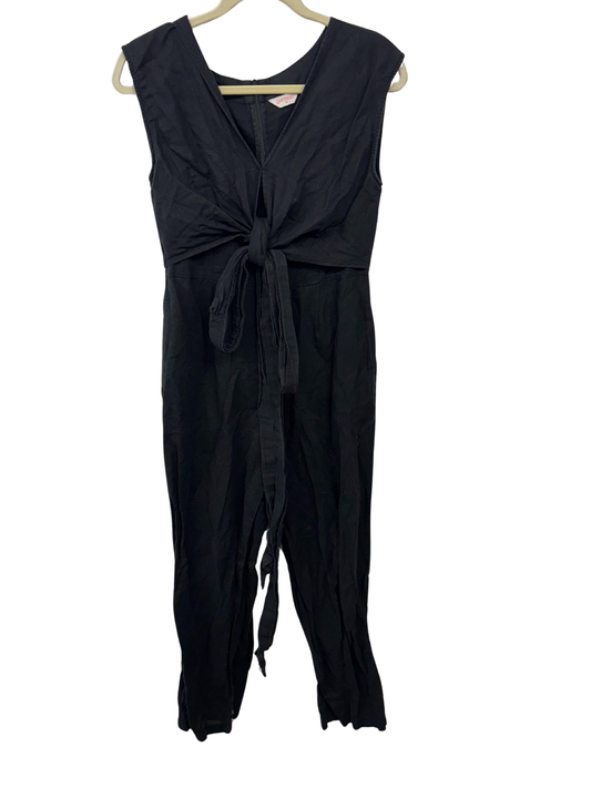Black Sleeveless Tie/Wrap Front Jumpsuit