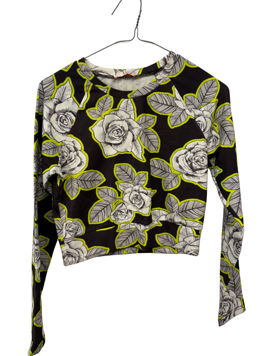 Brown, White & Yellow Floral Print Long Sleeve Top