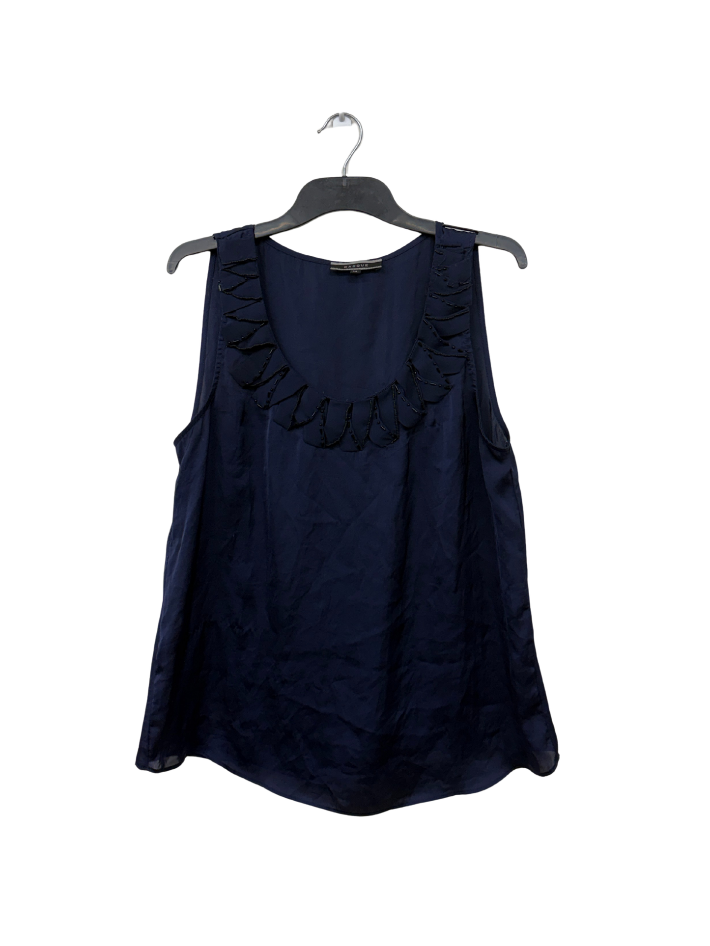 Navy Semi-Sheer Camisole with Beaded Collar