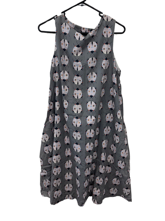 Grey, Pink & Black Ladybug Print Sleeveless Knee Length Dress