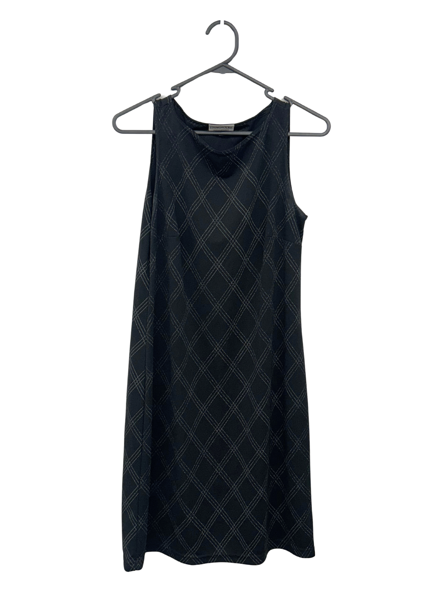Vintage Black Diamond Pattern Sleeveless Knee Length Dress