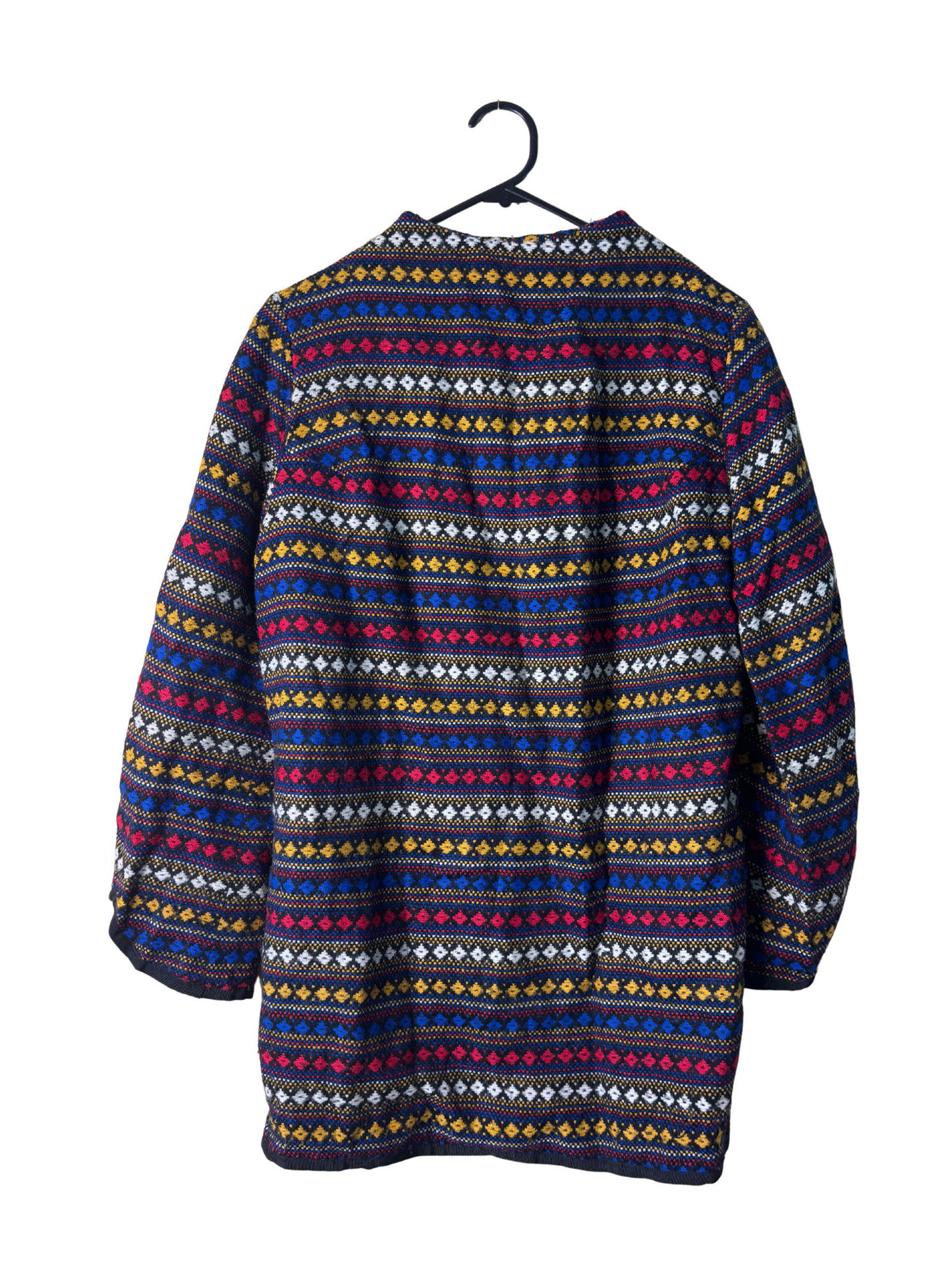 60s/70s Black & Multicolour Mock-Neck Long Sleeve Short GoGo Dress
