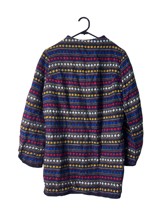 60s/70s Black & Multicolour Mock-Neck Long Sleeve Short GoGo Dress