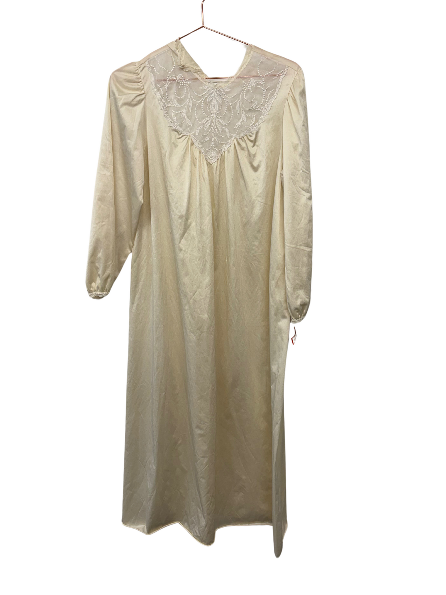 70s Deadstock Cream Long Sleeve Maxi Nightdress