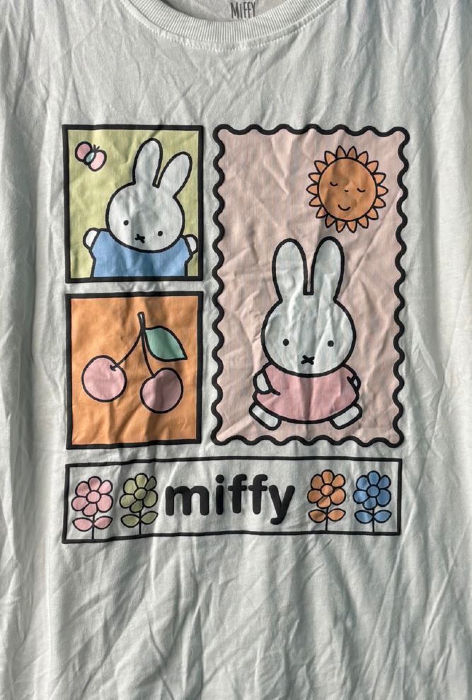 White Short Sleeve Top with Pink 'Miffy' Logo