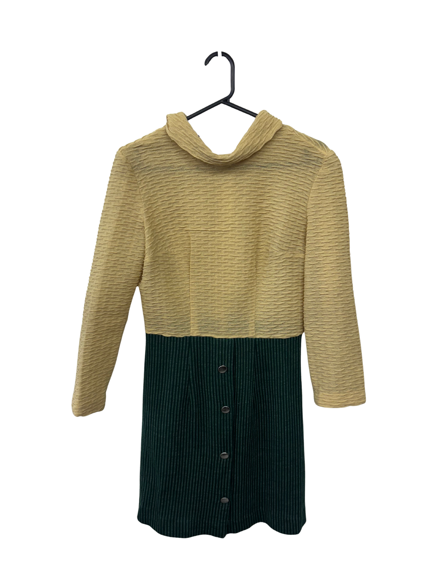 Vintage Yellow & Green Textured Long Sleeve Dress