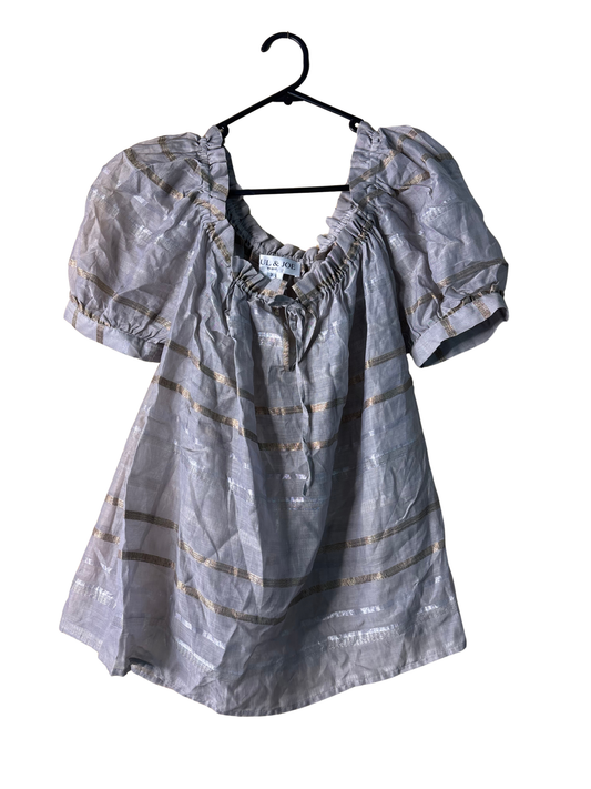 Grey & Gold Stripe Puffy Sleeve Top