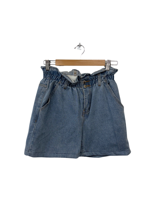 Light Blue Highwaisted Paperbag Waist Denim Shorts #9