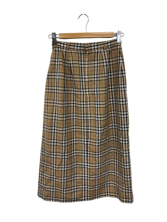 Brown, Black & White Plaid Print High Waisted Midi Skirt