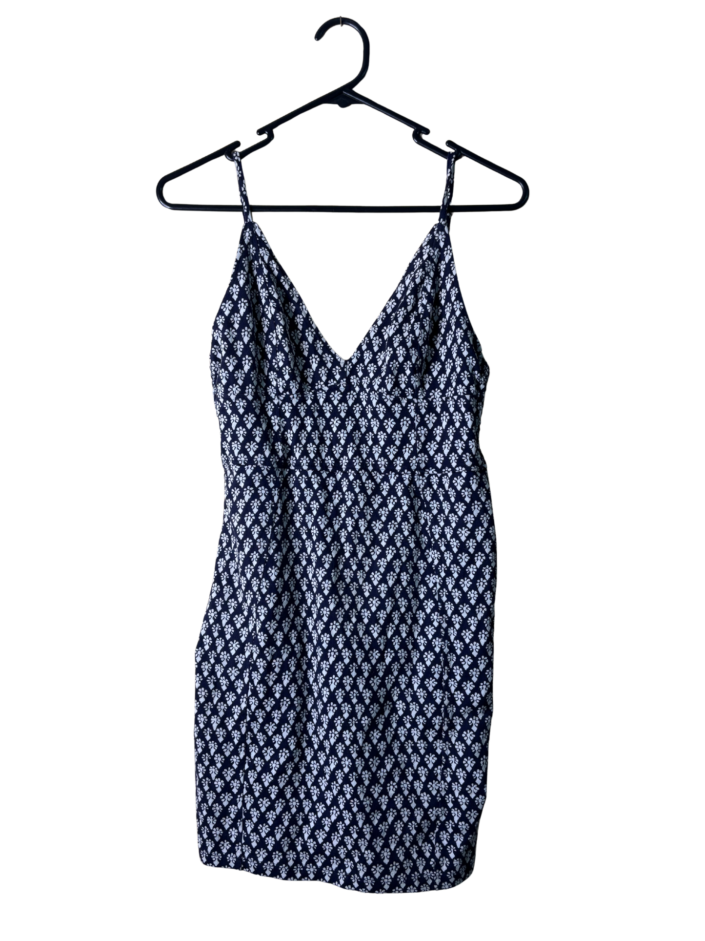 Dark Blue & White Strappy Print Short Dress