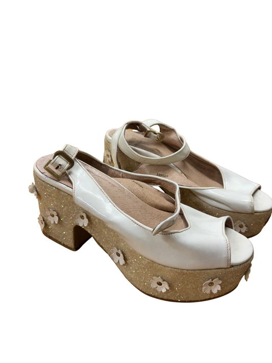 White Glitter Floral Platform Heel