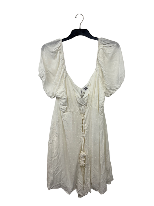 White Short Puffy Sleeve Dress with Corset Front