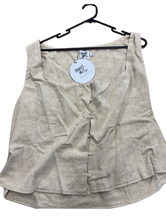 Beige Sleeveless Button Up Top