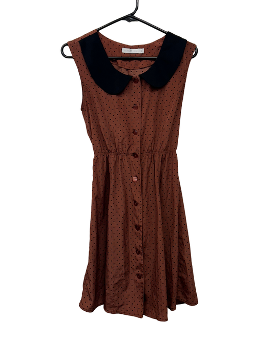 Brown & Black Heart Pattern Sleeveless Mini Dress