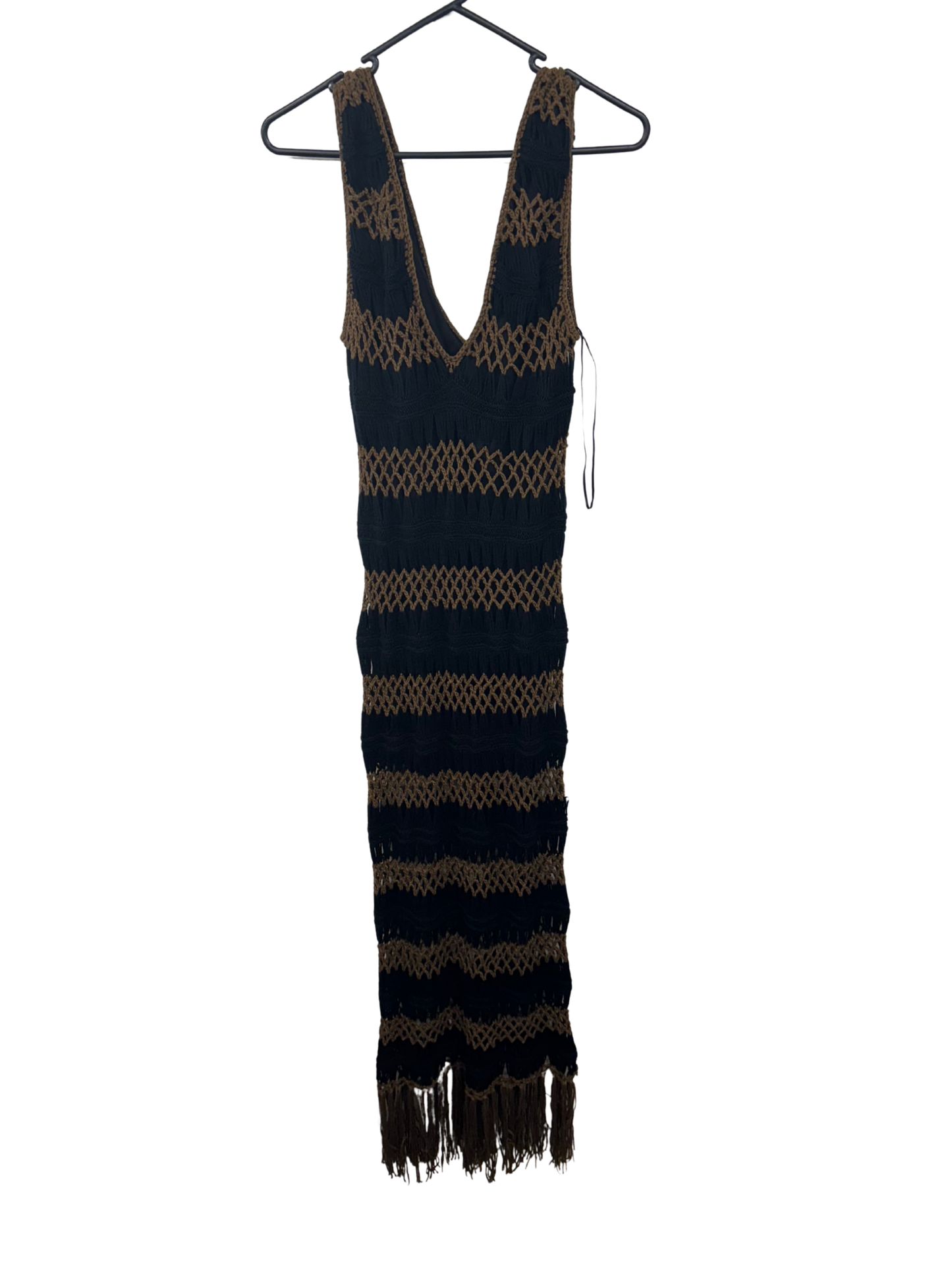 Black & Brown Sleeveless Crochet Maxi Dress