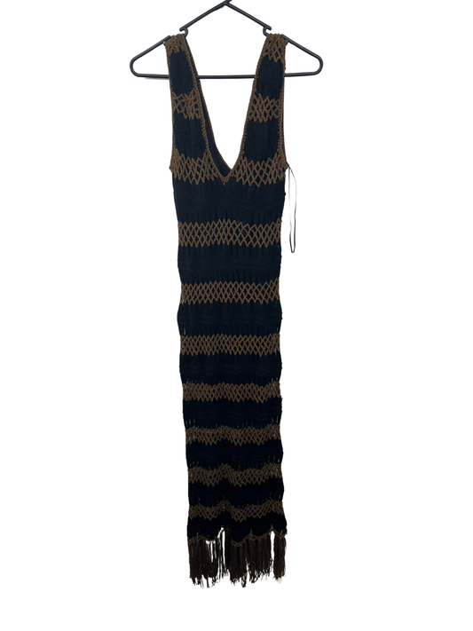 Black & Brown Sleeveless Crochet Maxi Dress