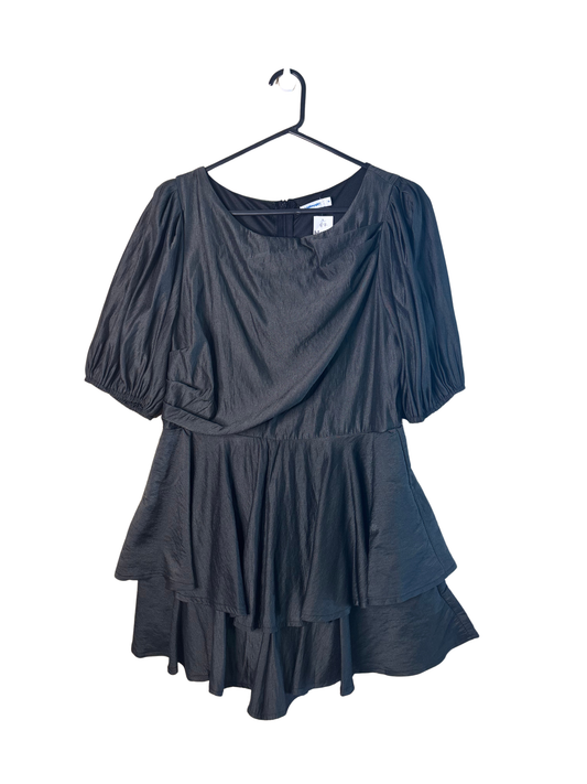 Dark Green Puff Sleeve Tiered Playsuit