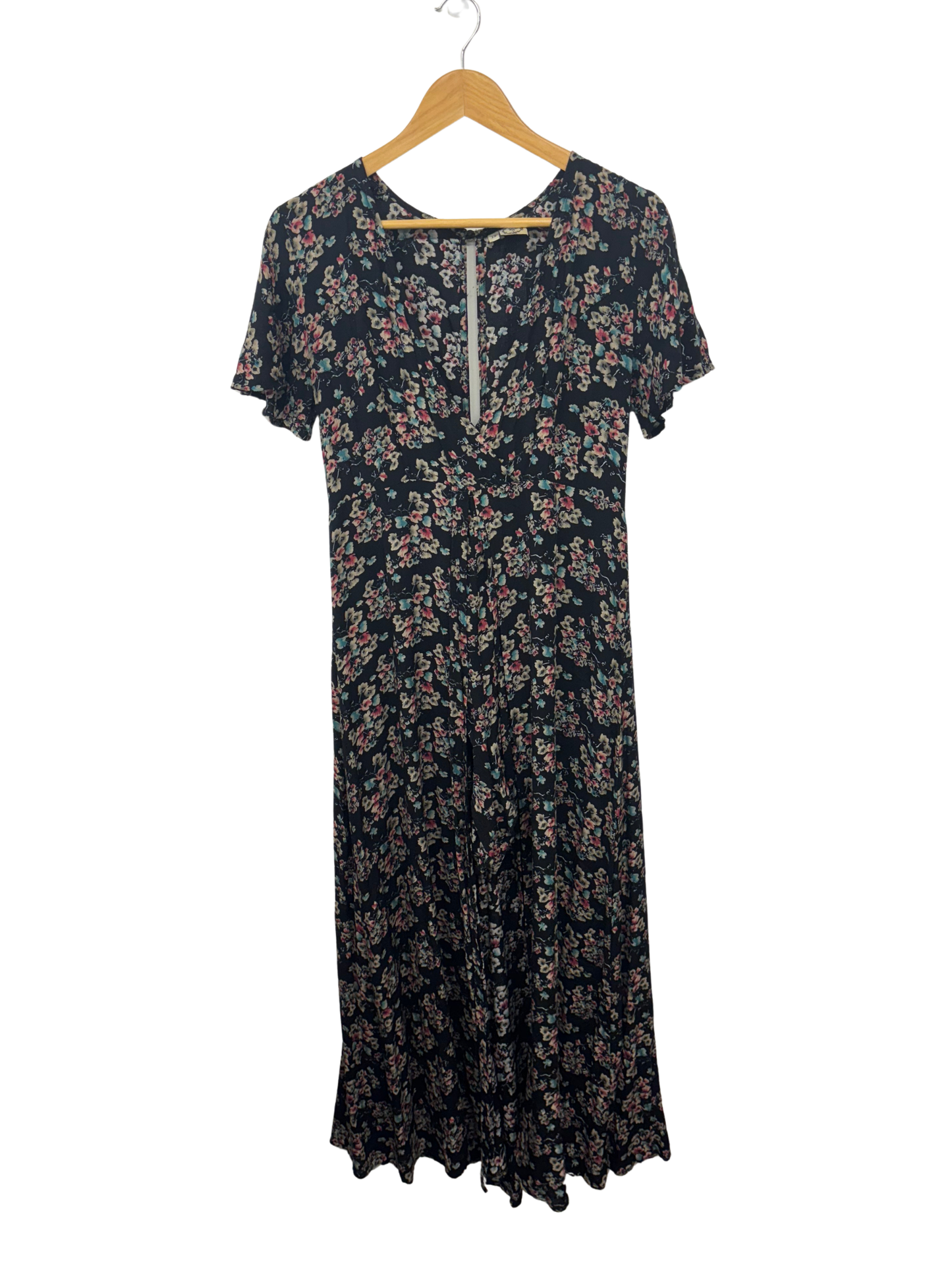 Black, Cream, Blue, Red Floral Short Sleeve Open Maxi Dress with Playsuit