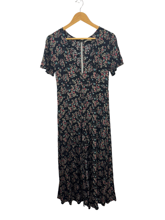 Black, Cream, Blue, Red Floral Short Sleeve Open Maxi Dress with Playsuit